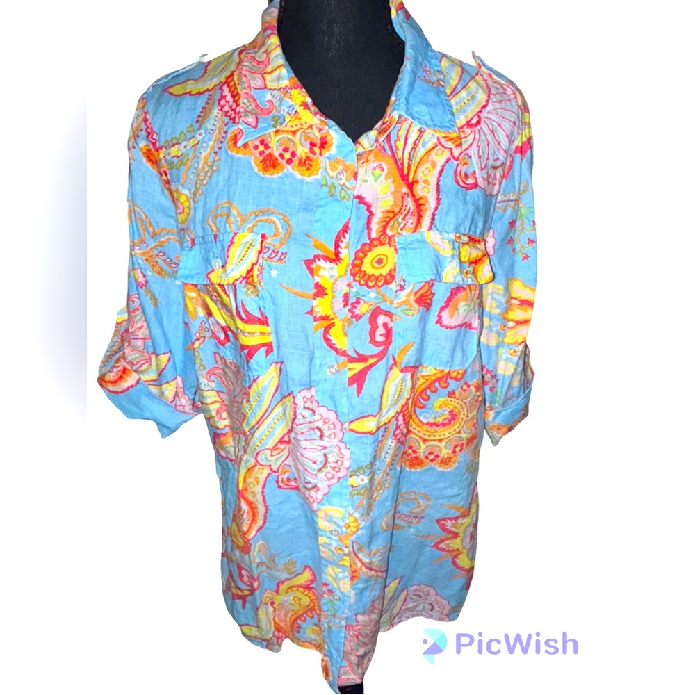 J McLaughlin linen button down top M